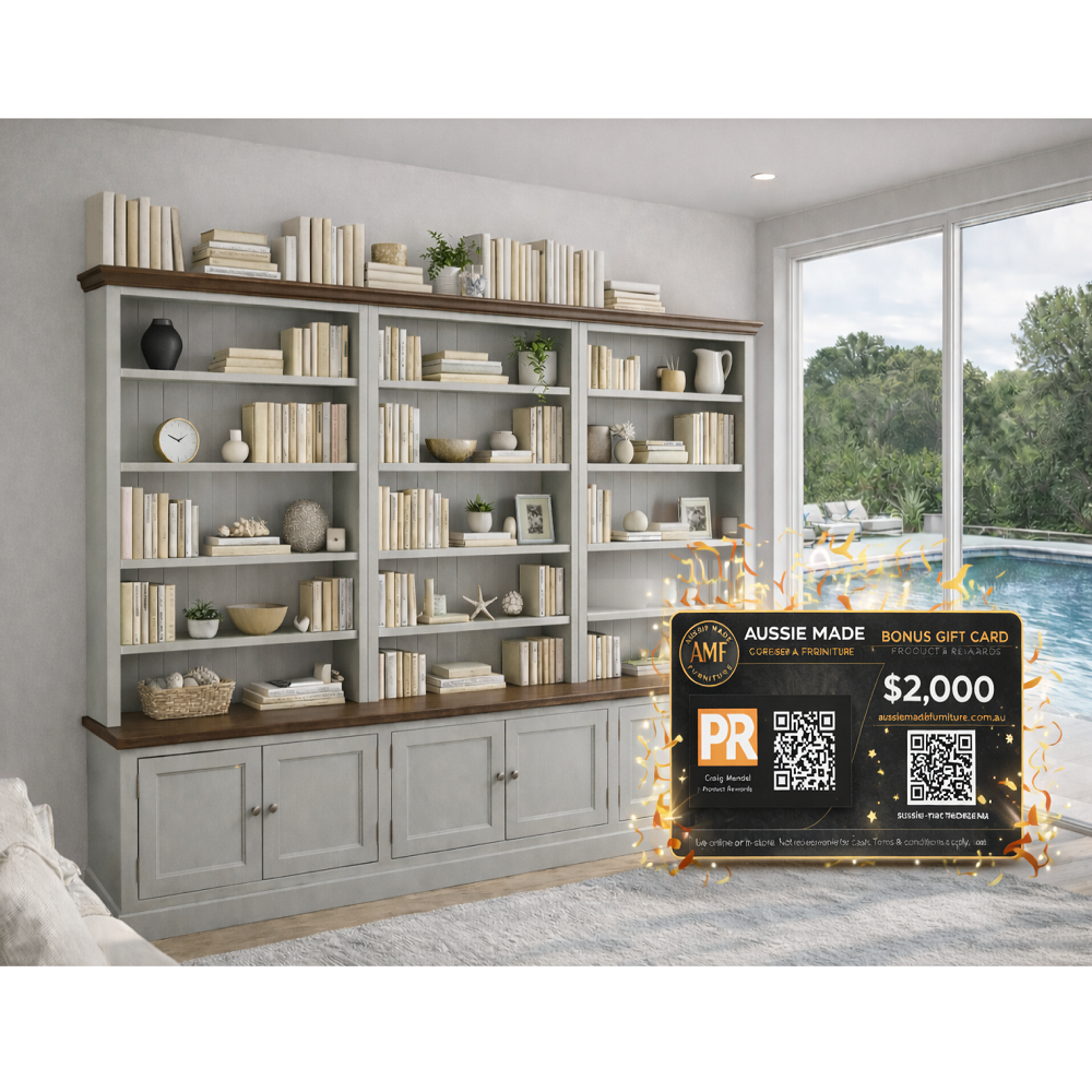 MUDGEE (AUSSIE MADE) BOOKCASE COMBO WITH 6 SQUARE DOORS PIGEON PAIRED - ASSORTED COLOURS - STARTING FROM $2299