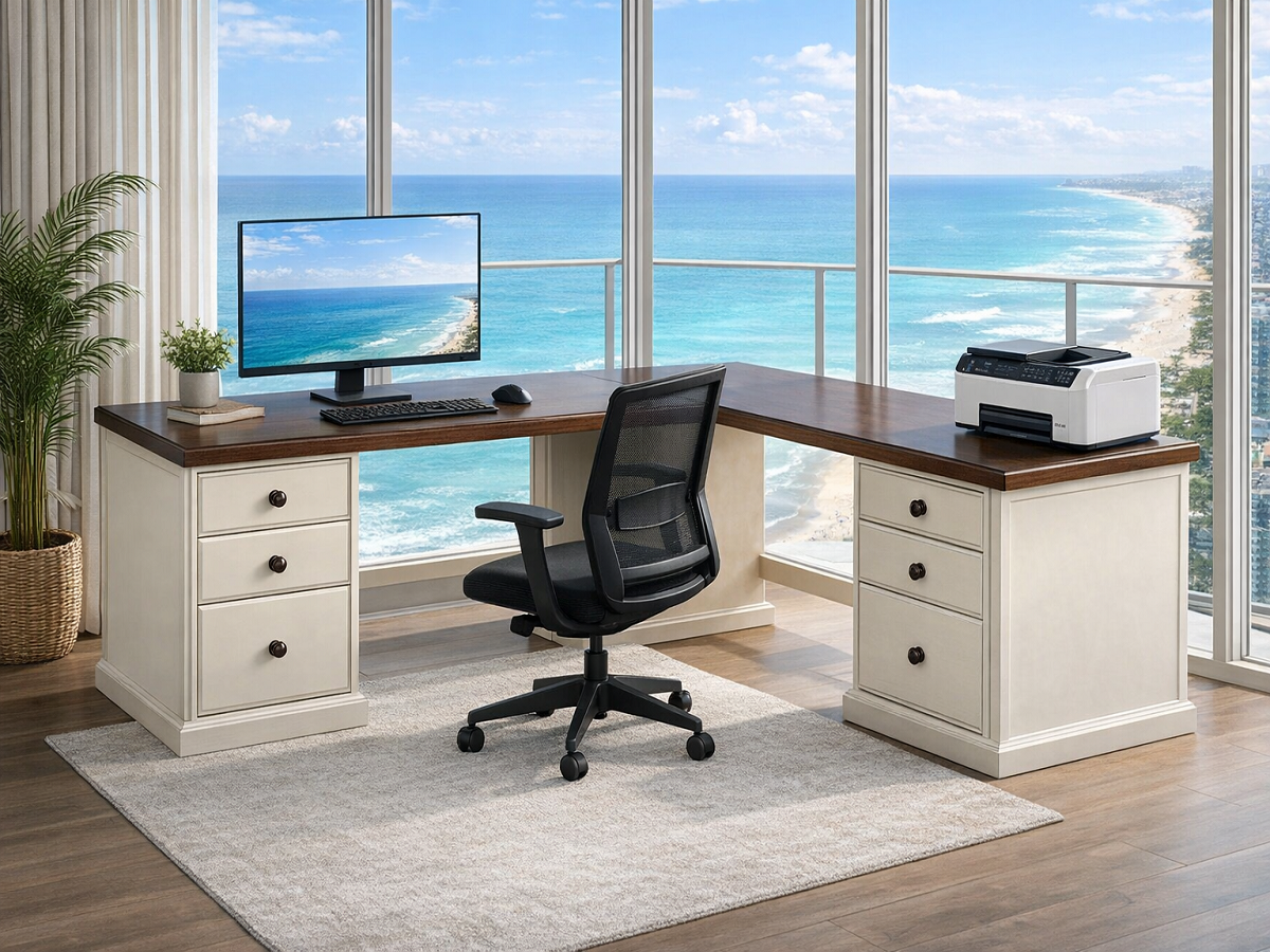 MUDGEE (D10) CORNER OFFICE DESK (AUSSIE MADE) 6 DRAWERS - ASSORTED COLOURS - STARTING FROM $1699