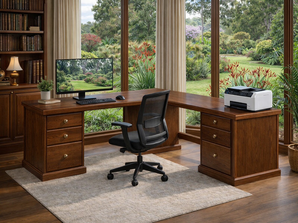 MUDGEE (D10) CORNER OFFICE DESK (AUSSIE MADE) 6 DRAWERS - ASSORTED COLOURS - STARTING FROM $1699