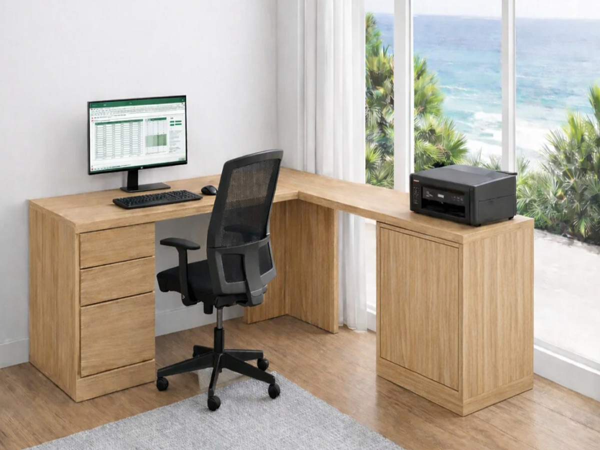 MUDGEE (D10) CORNER OFFICE DESK (AUSSIE MADE) 3 DRAWERS AND 2 OPENINGS - ASSORTED COLOURS - STARTING FROM $1699