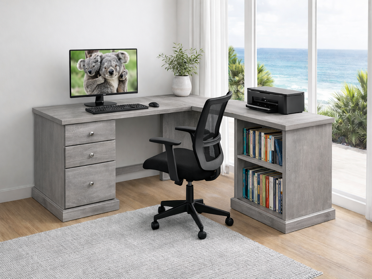 MUDGEE (D10) CORNER OFFICE DESK (AUSSIE MADE) 3 DRAWERS AND 2 SHELF SPACES - ASSORTED COLOURS - STARTING FROM $1699