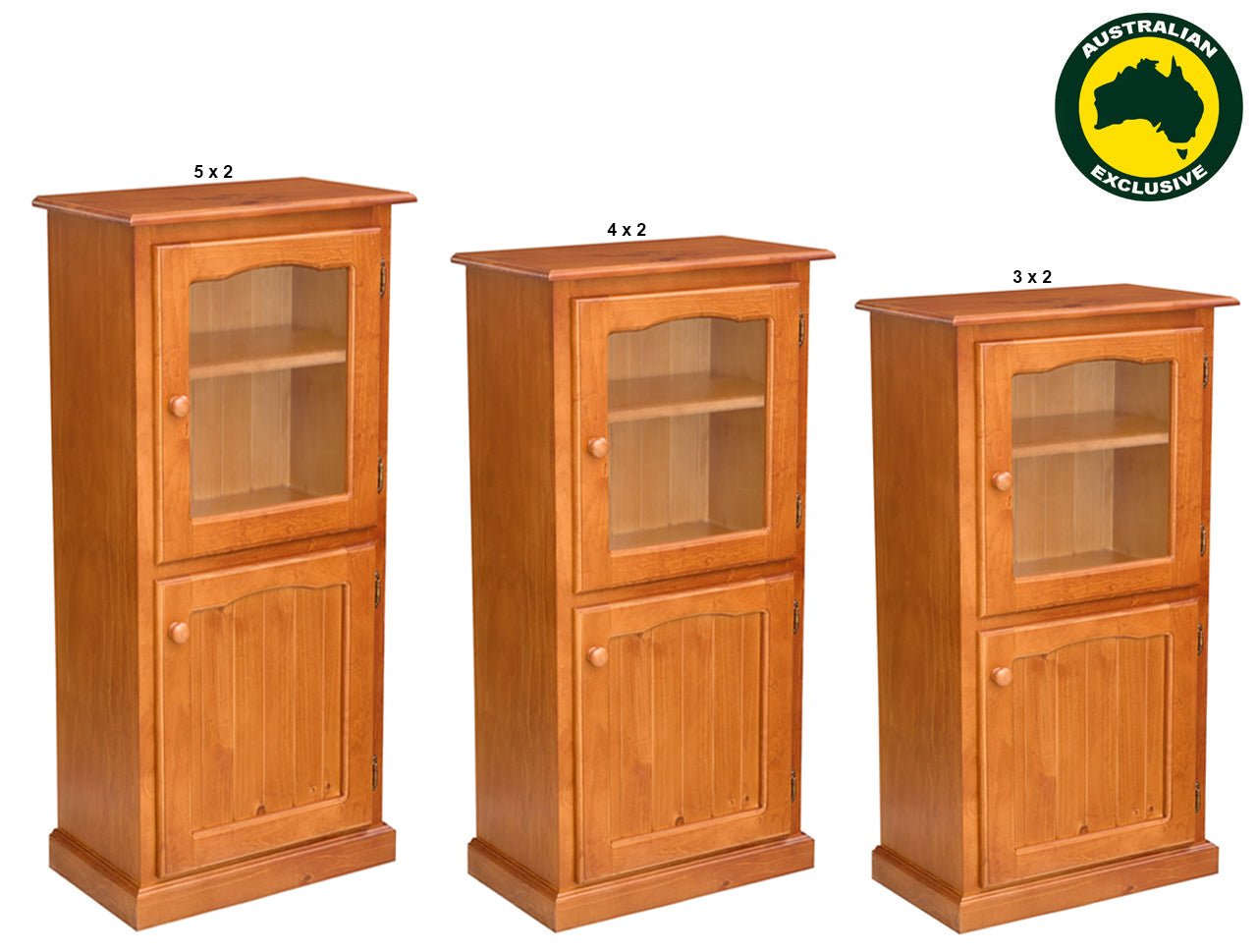 MUDGEE (AUSSIE MADE) LIBRARY UNIT WITH 2 DOORS COLLECTION - ASSORTED STAINED COLOURS - STARTING FROM $649