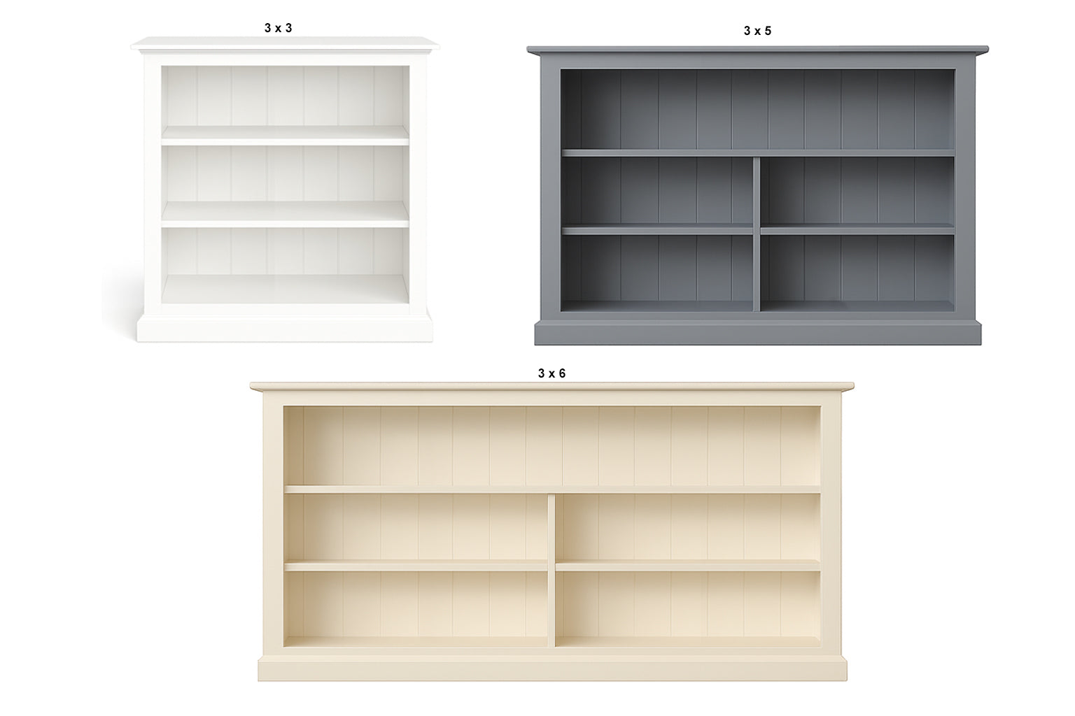 MUDGEE (AUSSIE MADE) LOWLINE WITH 70MM FACINGS BOOKCASE COLLECTION  - ASSORTED PAINTED COLOURS - STARTING FROM $549
