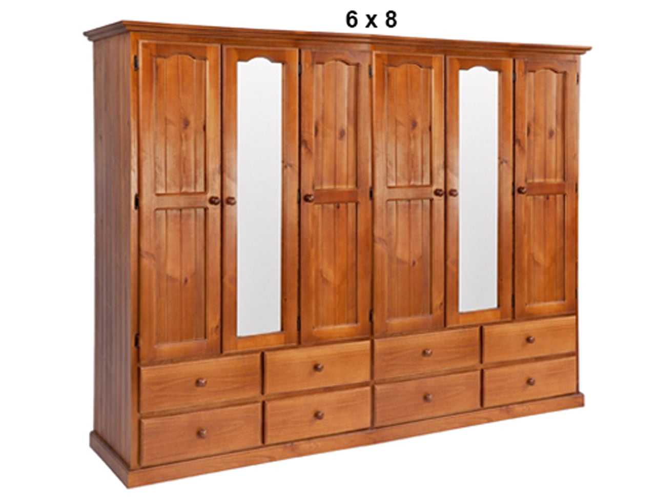 MUDGEE (AUSSIE MADE) MIRROR WARDROBE WITH 6 DOORS / 8 DRAWERS COLLECTION - ASSORTED STAINED COLOURS - STARTING FROM $2399