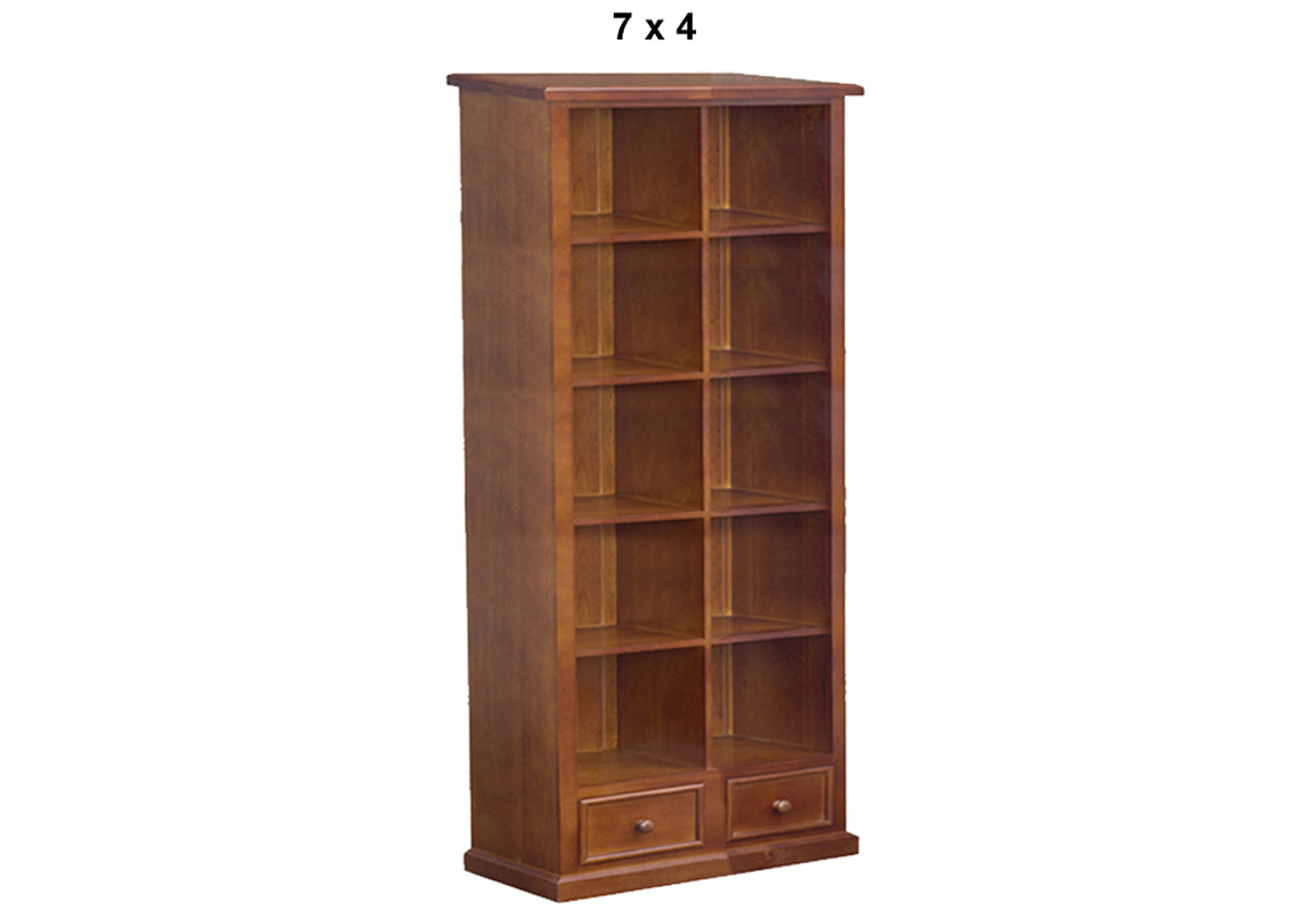 MUDGEE (AUSSIE MADE) CUBE HIGHLINE BOOKCASE  WITH PICTURE FRAMED DRAWERS COLLECTION - ASSORTED STAINED COLOURS - STARTING FROM $1199