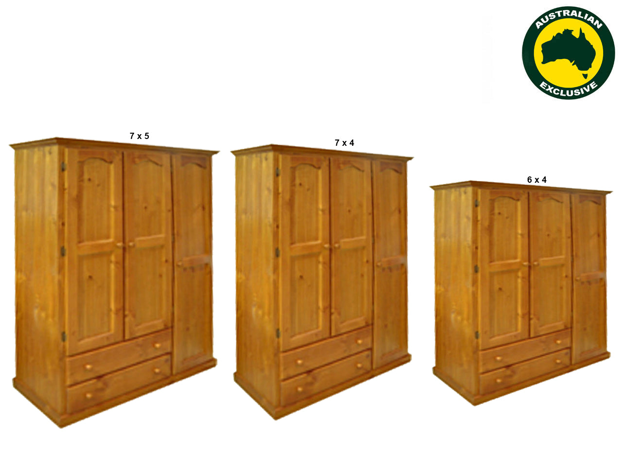 MUDGEE (AUSSIE MADE) UTILITY WARDROBE WITH 3 DOORS & 2 DRAWERS COLLECTION - ASSORTED STAINED COLOURS - STARTING FROM $1099