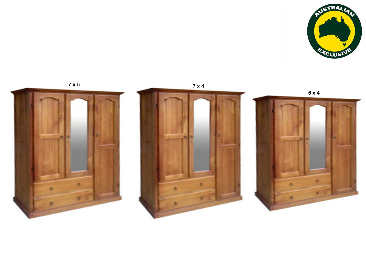 MUDGEE (AUSSIE MADE) UTILITY COMBO (LHS OR RHS) WARDROBE WITH MIRROR IN THE MIDDLE COLLECTION - ASSORTED STAINED COLOURS - STARTING FROM $1299