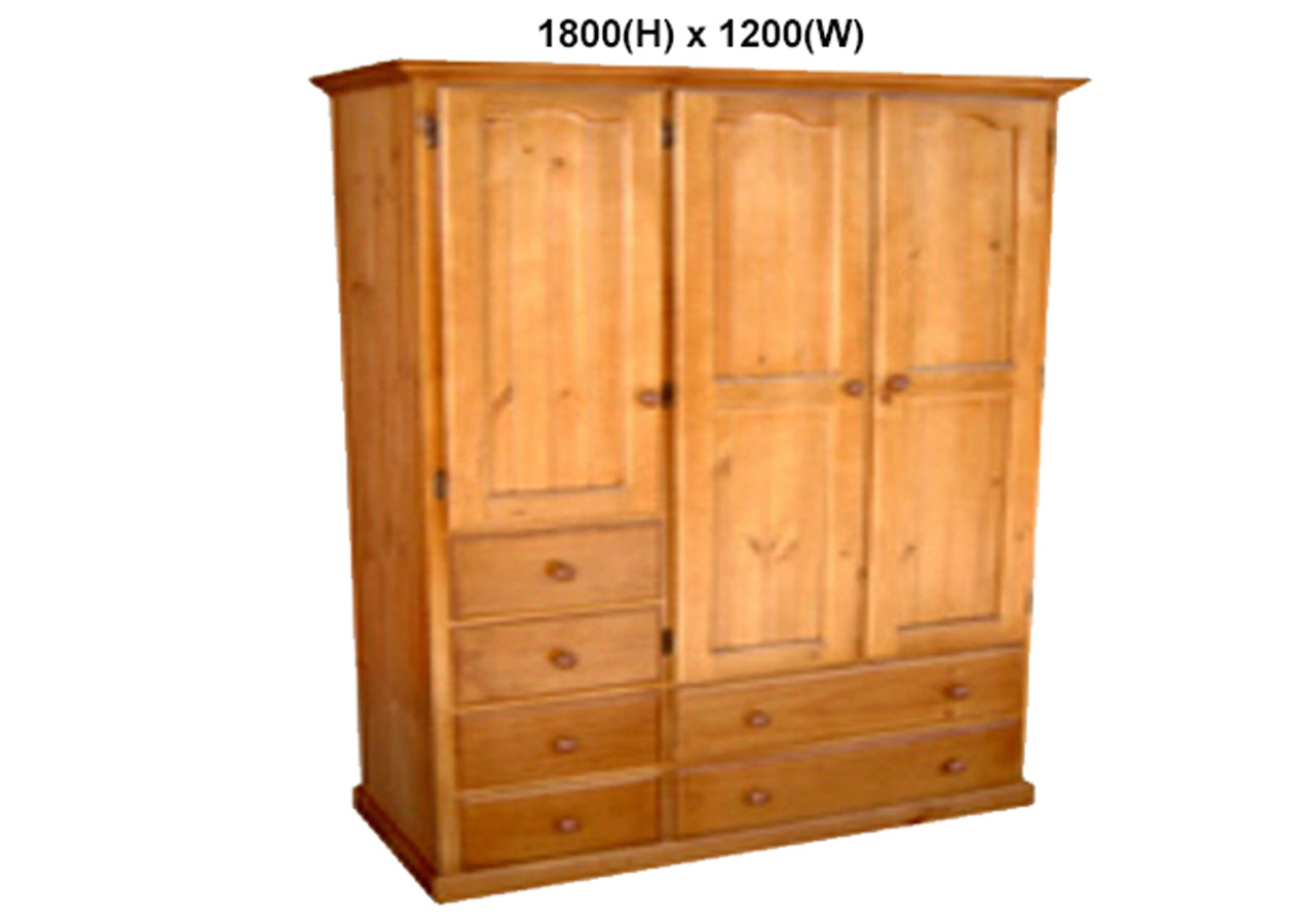 MUDGEE (AUSSIE MADE) UTILITY WARDROBE WITH 3 DOORS & 6 DRAWERS - ASSORTED STAINED COLOURS - STARTING FROM $1299