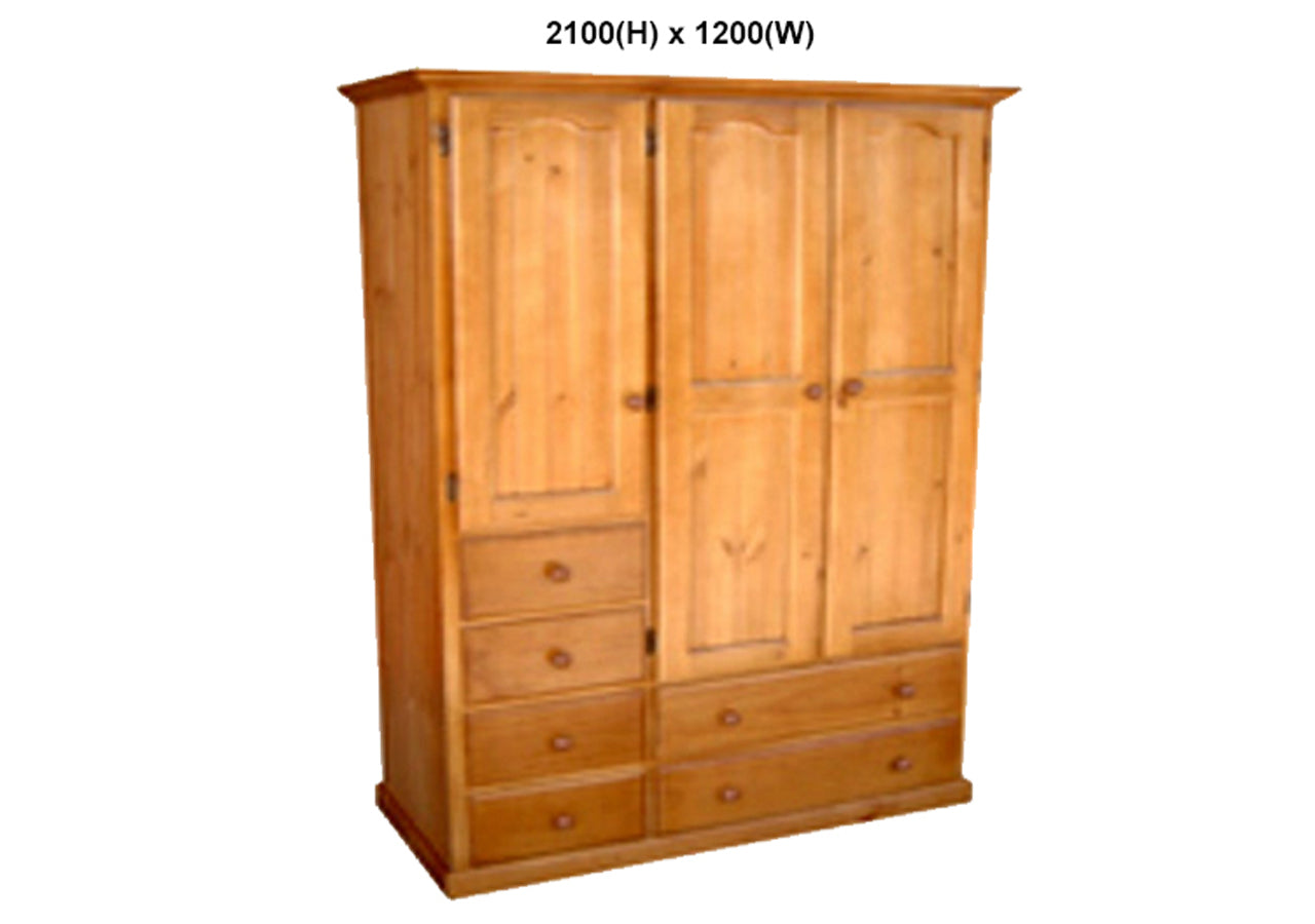 MUDGEE (AUSSIE MADE) UTILITY WARDROBE WITH 3 DOORS & 6 DRAWERS - ASSORTED STAINED COLOURS - STARTING FROM $1299