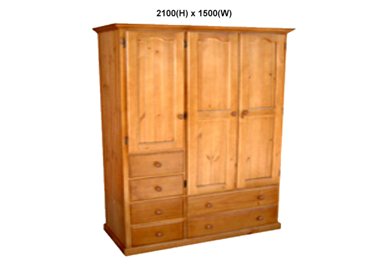 MUDGEE (AUSSIE MADE) UTILITY WARDROBE WITH 3 DOORS & 6 DRAWERS - ASSORTED STAINED COLOURS - STARTING FROM $1299