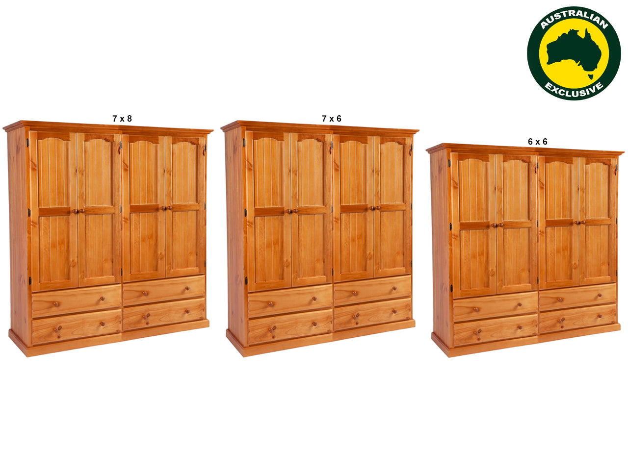 MUDGEE (AUSSIE MADE) WARDROBE 4 DOOR / 4 DRAWER COLLECTION - ASSORTED STAINED COLOURS - STARTING FROM $1999