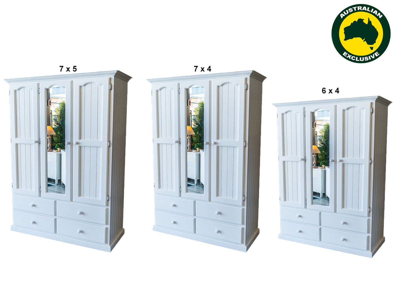 MUDGEE (AUSSIE MADE) 3 DOOR / 4 DRAWER MIRROR WARDROBE COLLECTION - ASSORTED PAINTED COLOURS - STARTING FROM $1399