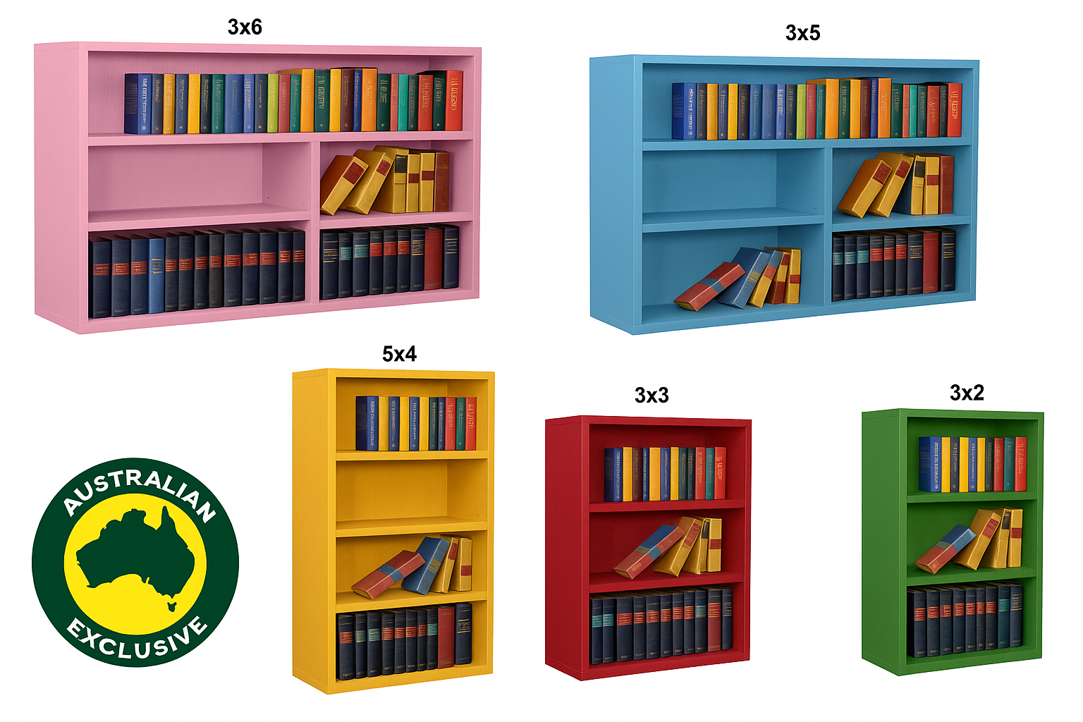 SUSSIE (AUSSIE MADE) KIDS LOWLINE BOOKCASE COLLECTION - ASSORTED PAINTED COLOURS - STARTING FROM $249