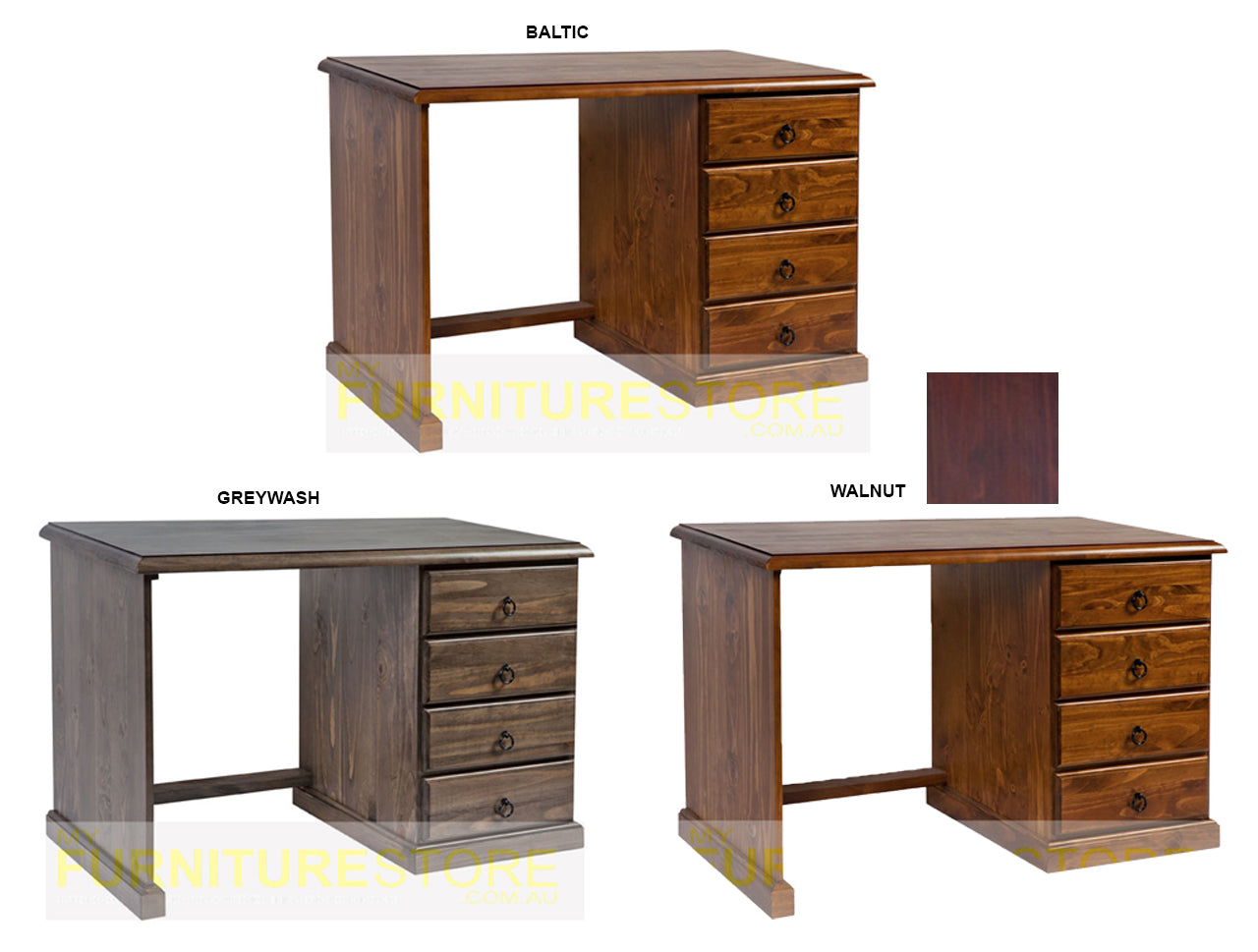 NOOSA 4 DRAWER TIMBER DESK - 1170(W) x 570(D) - ASSORTED COLOURS