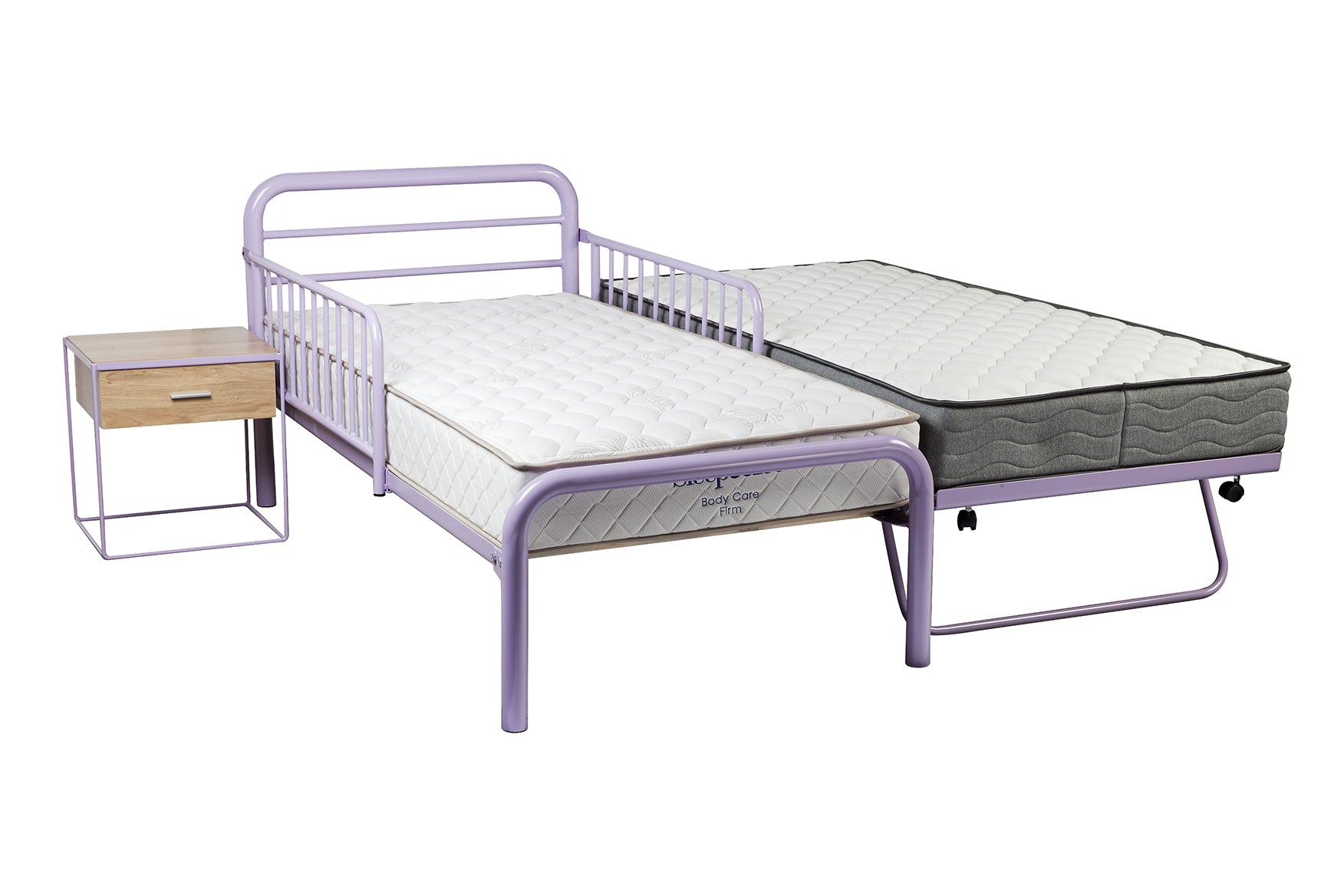 KING SINGLE BUDGET 2 RAIL TODDLER BEDROOM SUITE WITH POP UP TRUNDLE - ASSORTED COLOURS