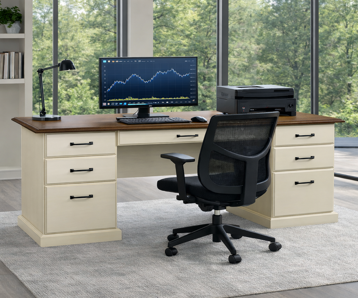 COLONAL (AUSSIE MADE) 7 DRAWER DESK WITH FILING DRAWERS COLLECTION - ASSORTED COLOURS - STARTING FROM $1999