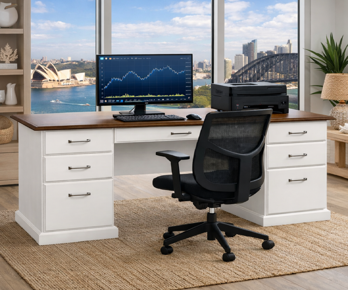 COLONAL (AUSSIE MADE) 7 DRAWER DESK WITH FILING DRAWERS COLLECTION - ASSORTED COLOURS - STARTING FROM $1999