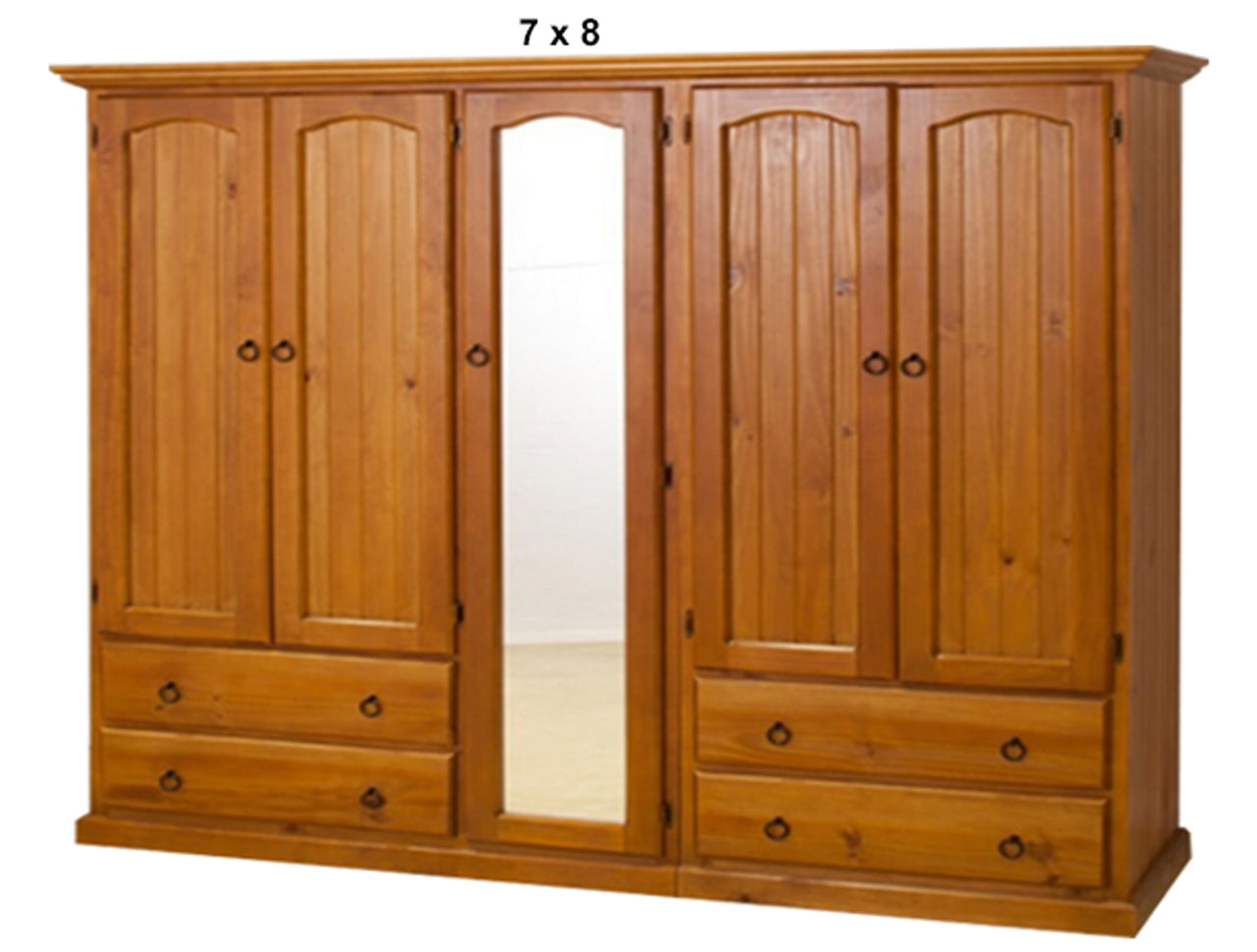 NIMERA (LOCAL MAKE) 3 PIECE WARDROBE WITH 5 DOORS & 4 DRAWERS WITH SHELVES BEHIND MIRROR COLLECTION - ASSORTED STAINED COLOURS - STARTING FROM $1899