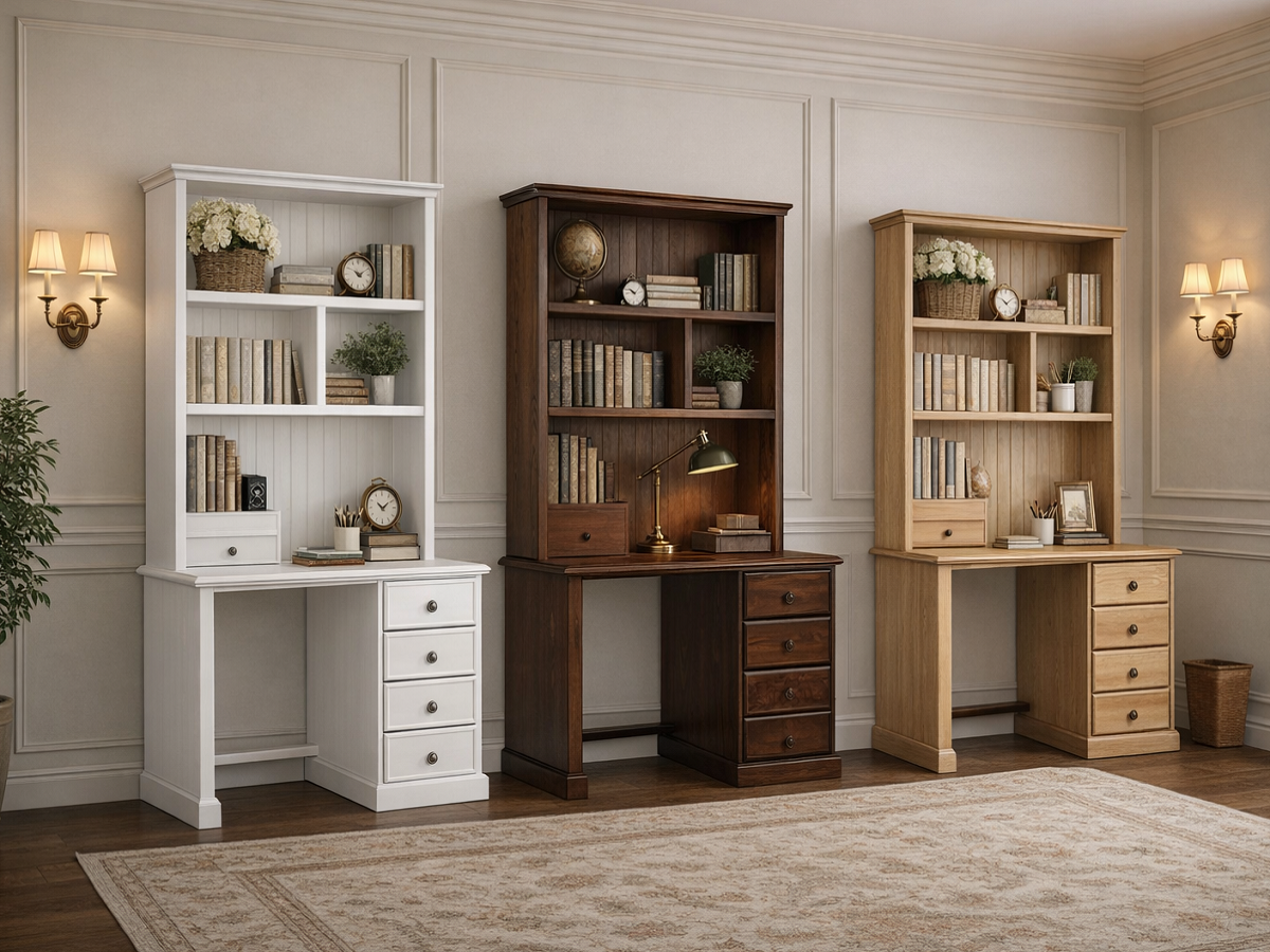 NOOSA (AUSSIE MADE) 4 DRAWER TIMBER DESK & HUTCH COLLECTION - ASSORTED STAINED COLOURS - STARTING FROM $899