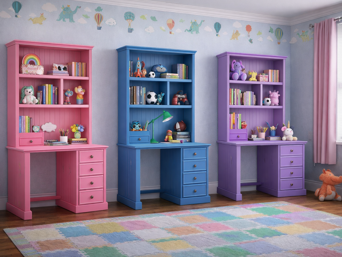 NOOSA (AUSSIE MADE) 4 DRAWER TIMBER DESK & HUTCH COLLECTION - ASSORTED STAINED COLOURS - STARTING FROM $899