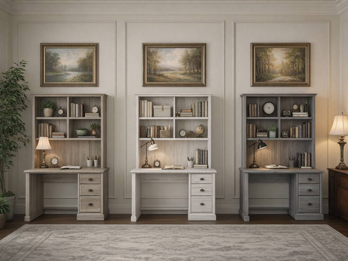 NOOSA (AUSSIE MADE) 4 DRAWER TIMBER DESK & HUTCH COLLECTION - ASSORTED STAINED COLOURS - STARTING FROM $899