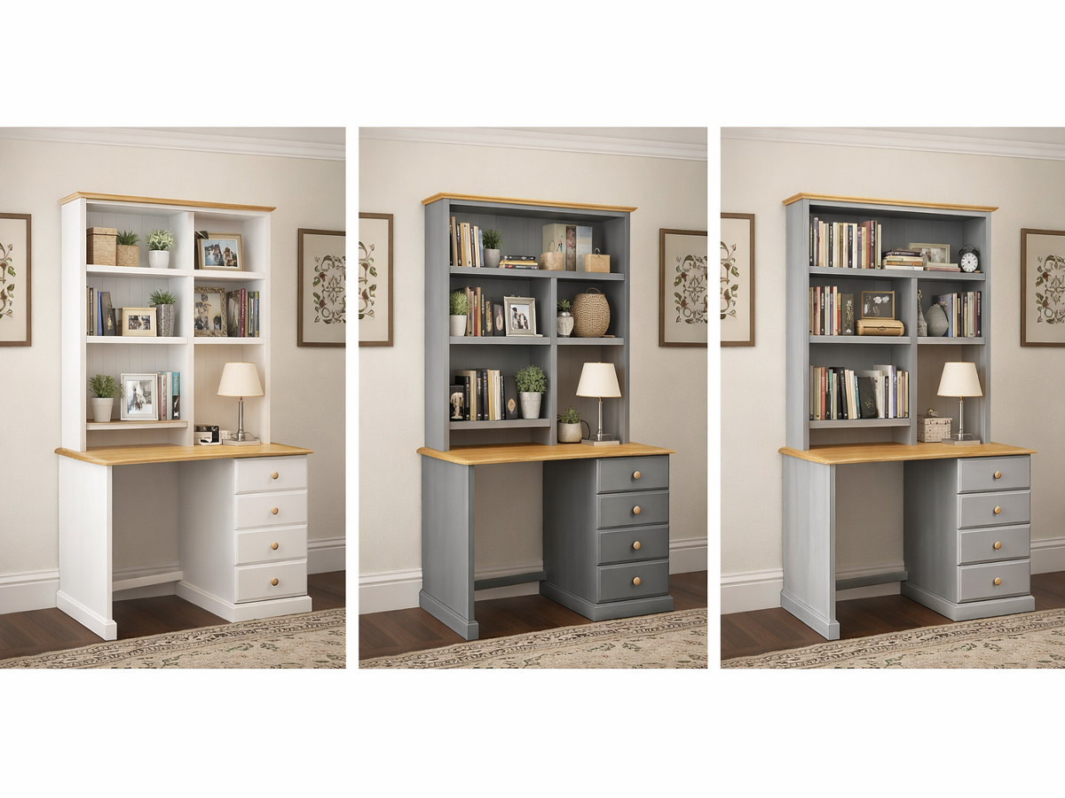 NOOSA (AUSSIE MADE) 4 DRAWER TIMBER DESK & HUTCH COLLECTION - ASSORTED STAINED COLOURS - STARTING FROM $899