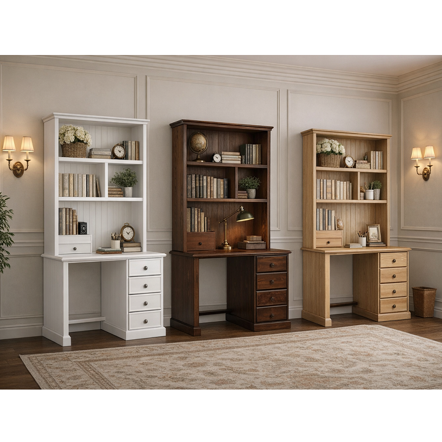 NOOSA (AUSSIE MADE) 4 DRAWER TIMBER DESK & HUTCH COLLECTION - ASSORTED STAINED COLOURS - STARTING FROM $899