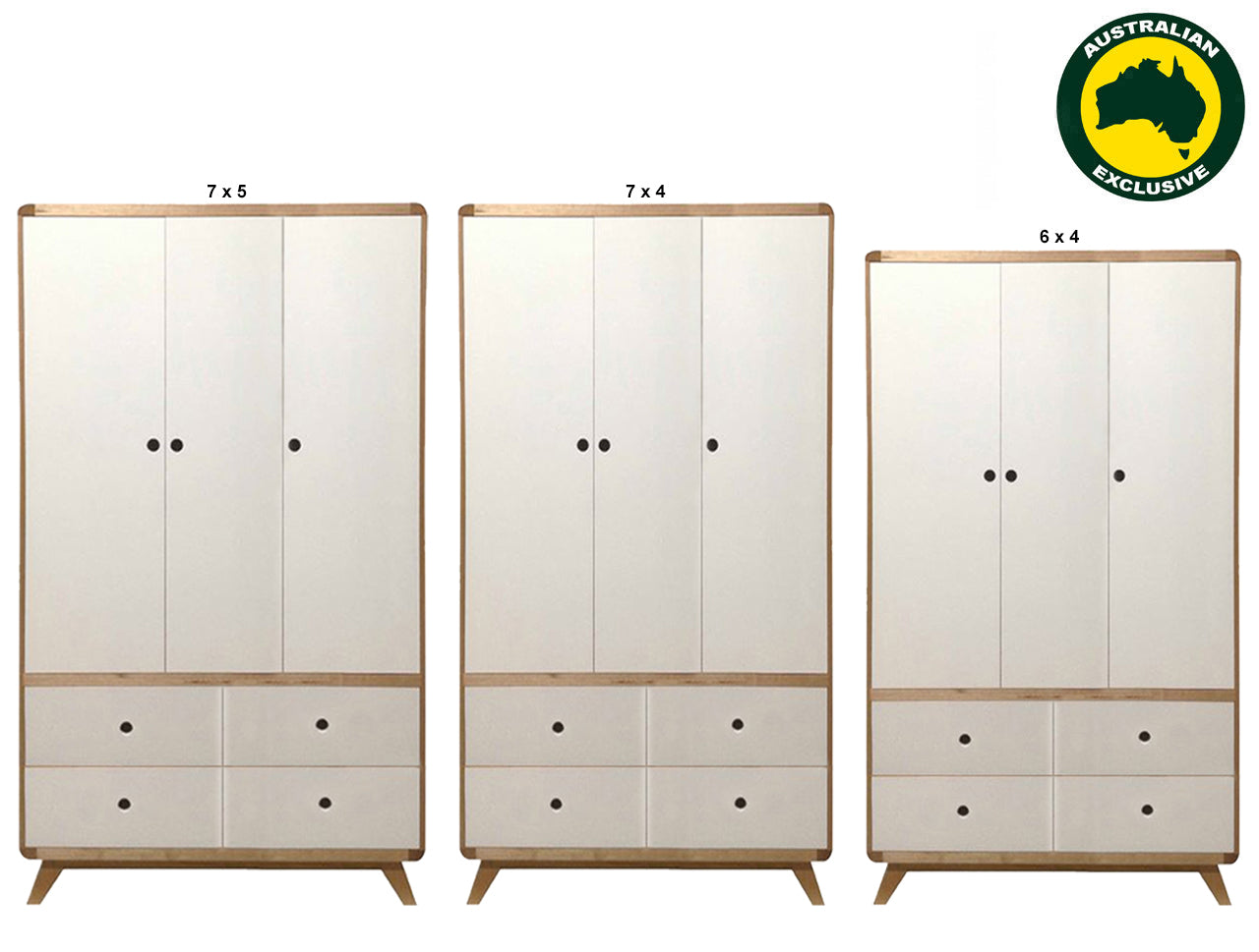 NORIC (AUSSIE MADE) 3 DOOR / 4 DRAWER WARDROBE COLLECTION - TASMANIAN OAK COMBINATION -ASSORTED PAINTED COLOURS - STARTING FROM $2199