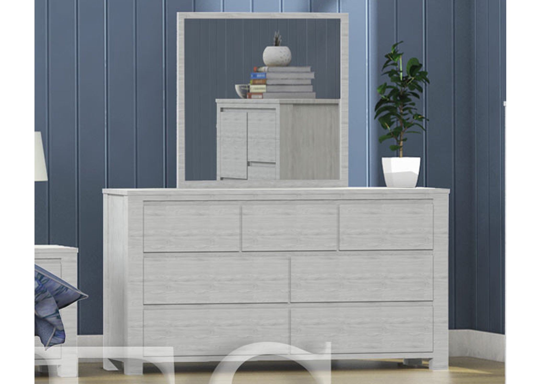 SIESTA (CUSTOM MADE) 7 DRAWER DRESSING TABLE WITH MIRROR - 1900(H) x 1500(W) x 450(D) - ASSORTED COLOURS