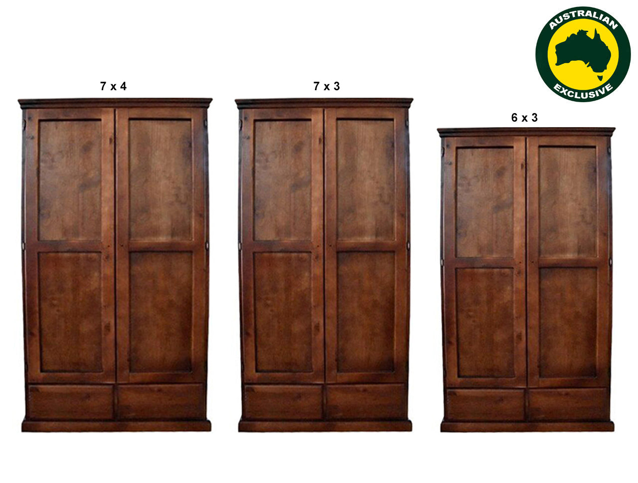 PINEHURST (AUSSIE MADE) 2 SMOOTH DOOR / 2 DRAWER  WARDROBE COLLECTION - ASSORTED STAINED COLOURS - STARTING FROM $999