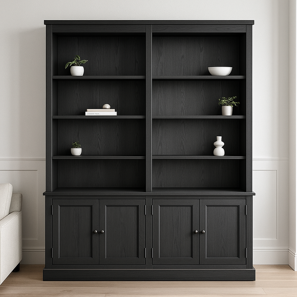 WASHINGTON (AUSSIE MADE) DOUBLE HIGHLINE BOOKCASE WITH DOORS COLLECTION - ASSORTED STAINED AND PAINTED COLOURS - STARTING FROM $2599