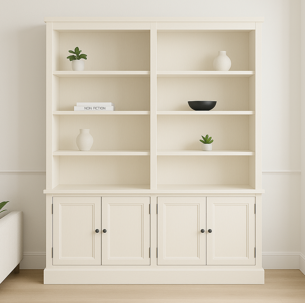 WASHINGTON (AUSSIE MADE) DOUBLE HIGHLINE BOOKCASE WITH DOORS COLLECTION - ASSORTED STAINED AND PAINTED COLOURS - STARTING FROM $2599
