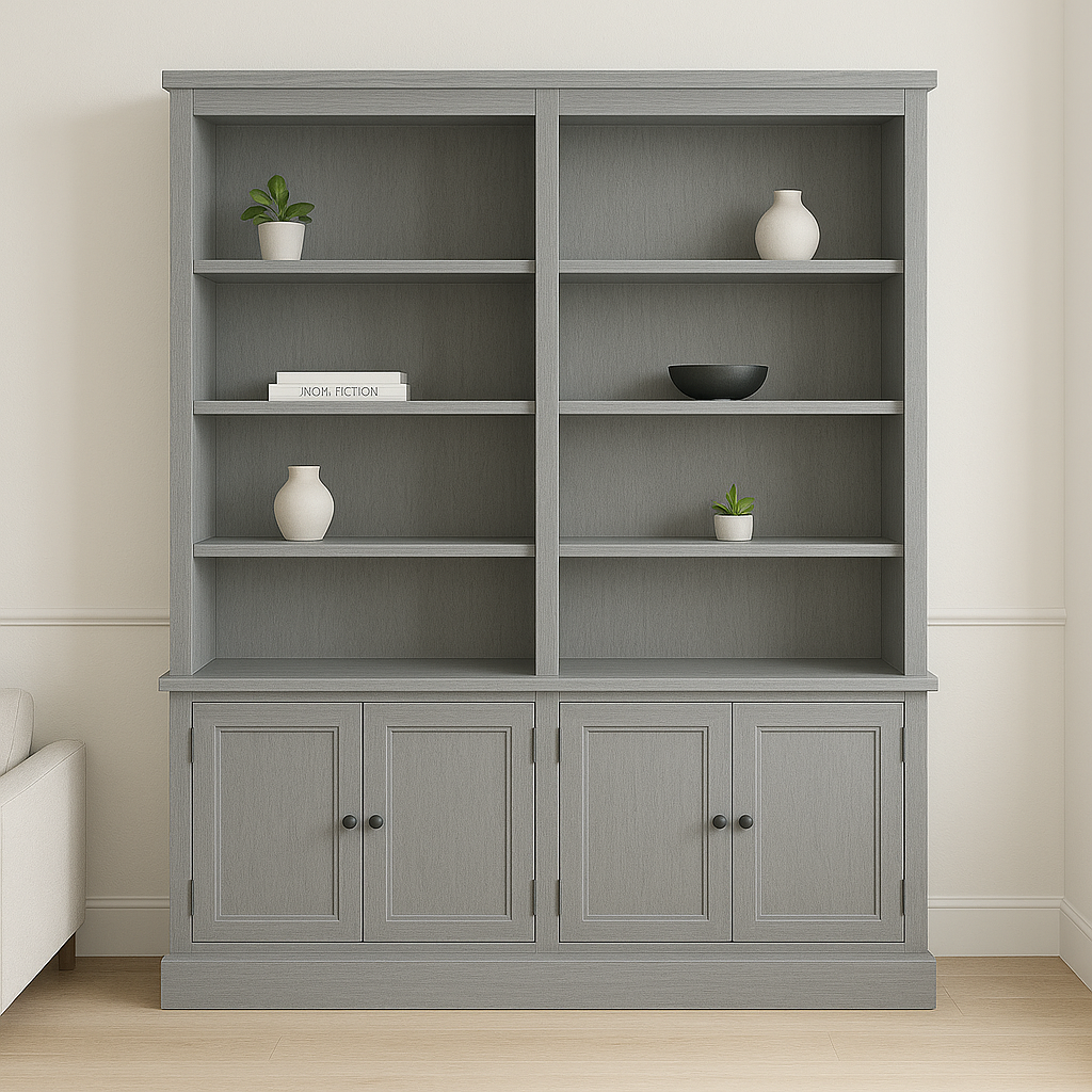 WASHINGTON (AUSSIE MADE) DOUBLE HIGHLINE BOOKCASE WITH DOORS COLLECTION - ASSORTED STAINED AND PAINTED COLOURS - STARTING FROM $2599