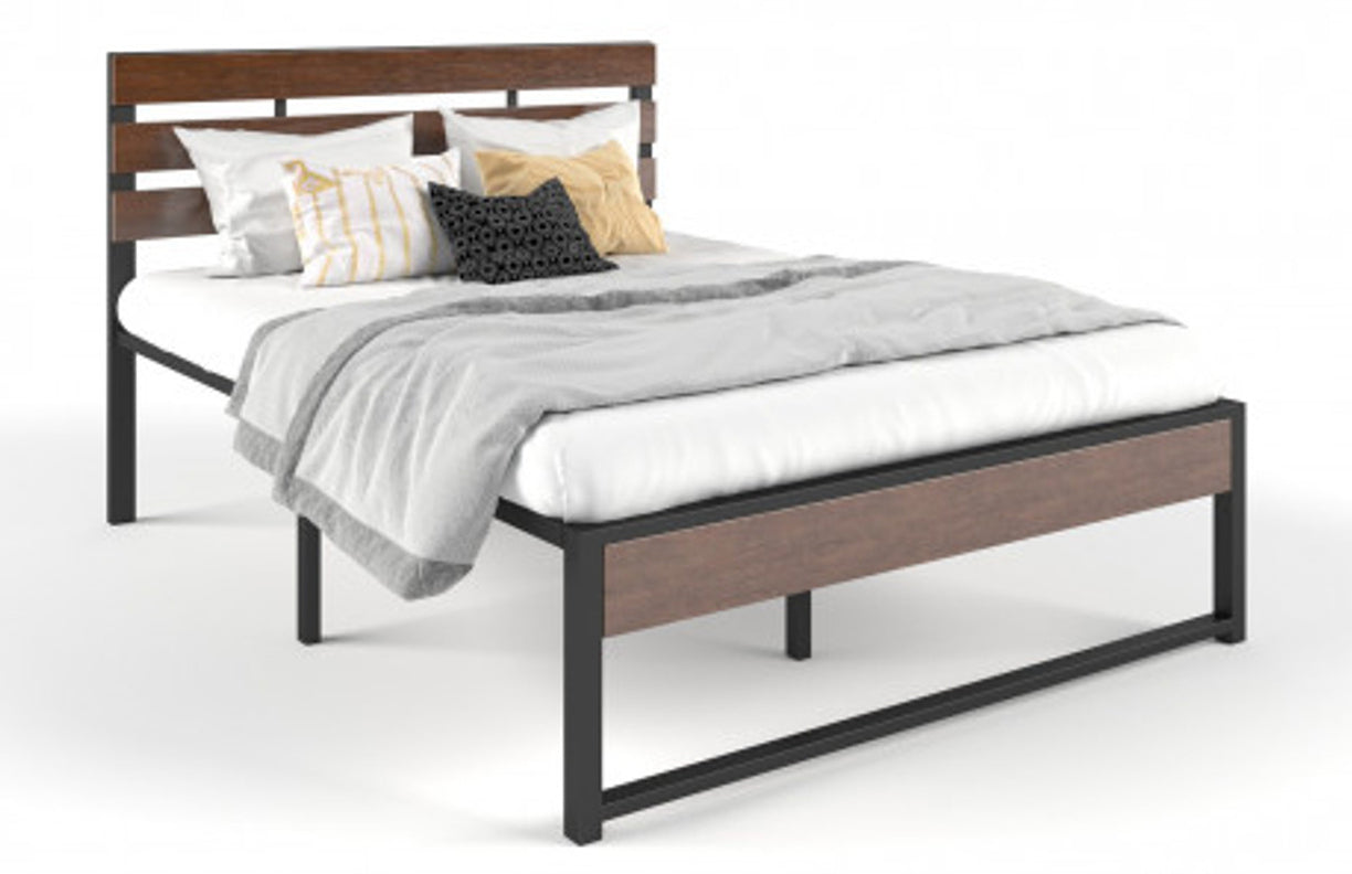 DOUBLE RADINKA WOODEN AND METAL BED FRAME - AS PICTURED