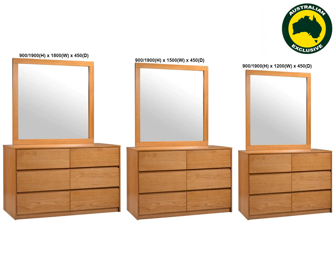 REGINALD (AUSSIE MADE) DRESSING TABLE WITH MIRROR COLLECTION - TASSIE OAK COMBINATION - ASSORTED STAINED COLOURS - STARTING FROM $1999