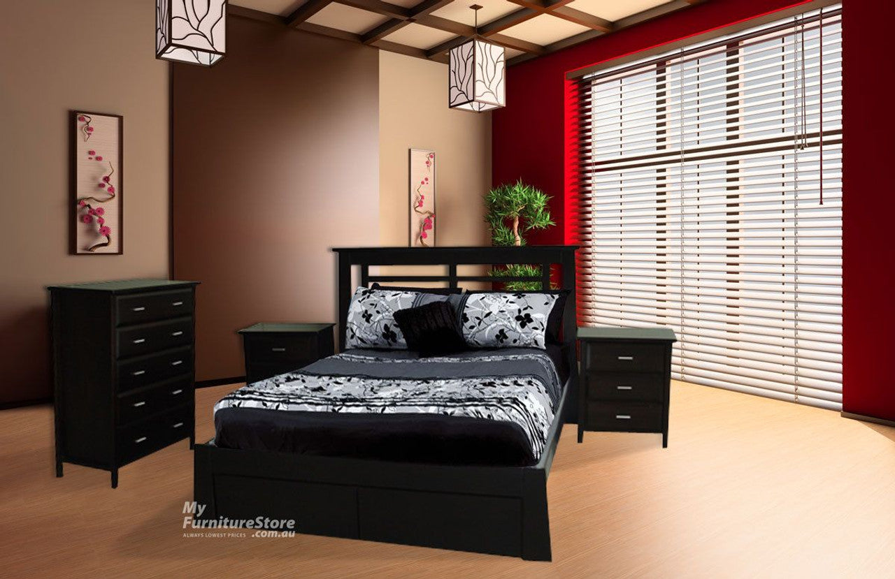 KING ROBI (AUSSIE MADE) 4 PIECE (TALLBOY) BEDROOM SUITE - ASSORTED STAINED COLOURS