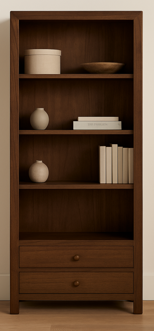 HIGHNESS (AUSSIE MADE) HIGHLINE BOOKCASE WITH 2 DRAWERS - ASSORTED STAINED COLOURS - STARTING FROM $899