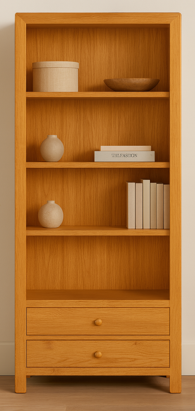 HIGHNESS (AUSSIE MADE) HIGHLINE BOOKCASE WITH 2 DRAWERS - ASSORTED STAINED COLOURS - STARTING FROM $899