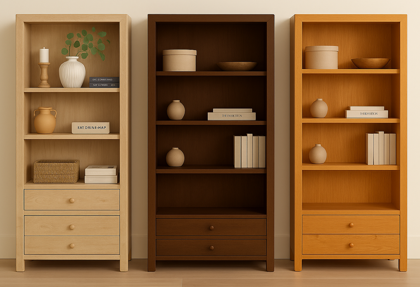 HIGHNESS (AUSSIE MADE) HIGHLINE BOOKCASE WITH 2 DRAWERS - ASSORTED STAINED COLOURS - STARTING FROM $899