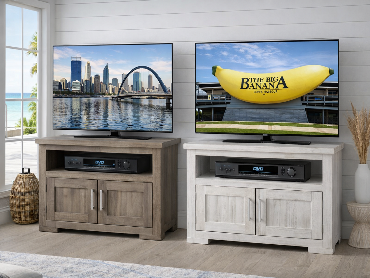 RUSTIC (AUSSIE MADE) 2 DOOR TV STAND COLLECTION - ASSORTED COLOURS - STARTING FROM $499