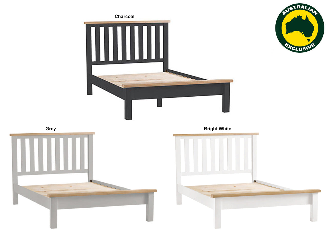 KING SPENCER (AUSSIE MADE) BED FRAME COLLECTION - CUSTOM WOOD / TASSIE OAK COMBINATION - ASSORTED PAINTED / STAINED COLOURS - STARTING FROM $1599