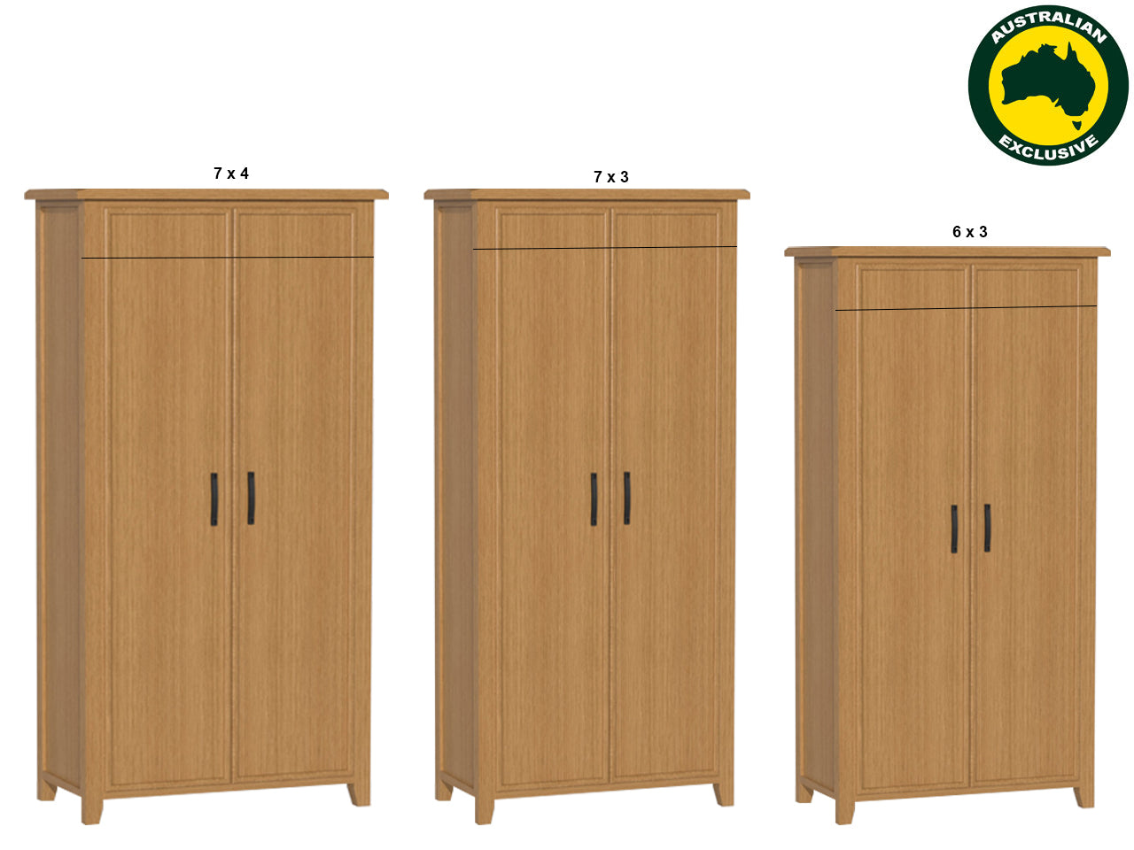 SYDNEYSIDE (AUSSIE MADE) ALL HANGING WITH HAT RACK WARDROBE COLLECTION - TASSIE OAK COMBINATION - ASSORTED STAINED COLOURS - STARTING FROM $1599