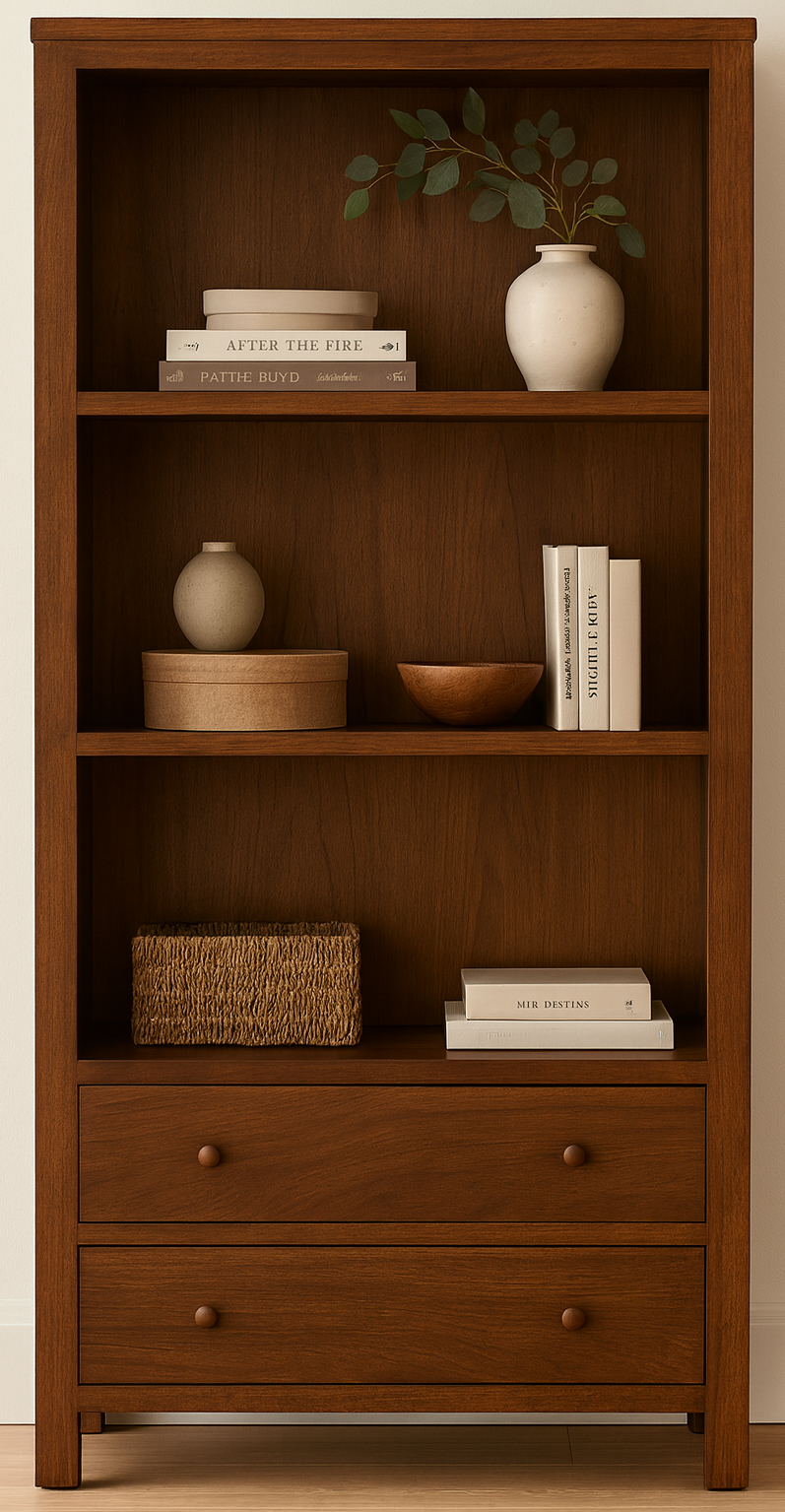 SACREMENTO (AUSSIE MADE) HIGHLINE BOOKCASE WITH 2 DRAWERS - ASSORTED STAINED COLOURS - STARTING FROM $899