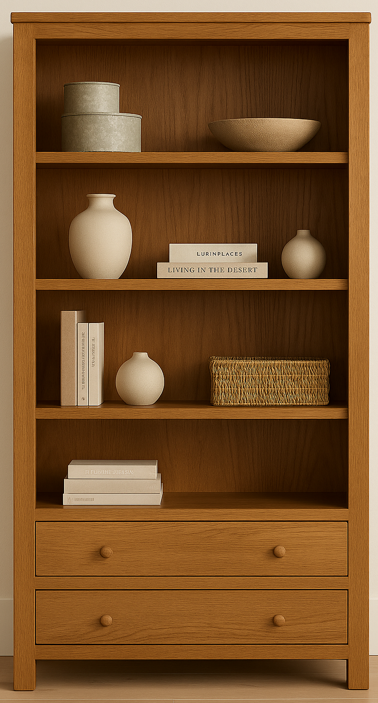 SACREMENTO (AUSSIE MADE) HIGHLINE BOOKCASE WITH 2 DRAWERS - ASSORTED STAINED COLOURS - STARTING FROM $899