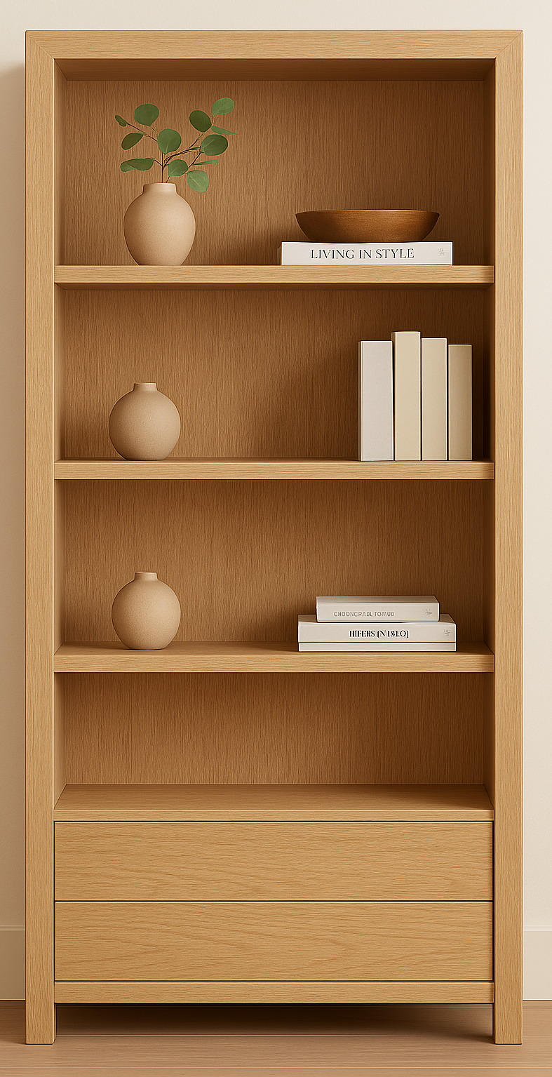 SACREMENTO (AUSSIE MADE) HIGHLINE BOOKCASE WITH 2 DRAWERS - ASSORTED STAINED COLOURS - STARTING FROM $899