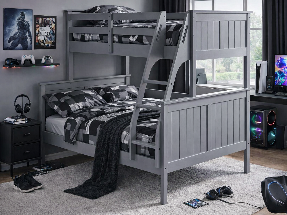SHELLEY (HYBRID) TRIO SINGLE OVER DOUBLE BUNK BED COLLECTION - ASSORTED COLOURS - STARTING FROM $1499