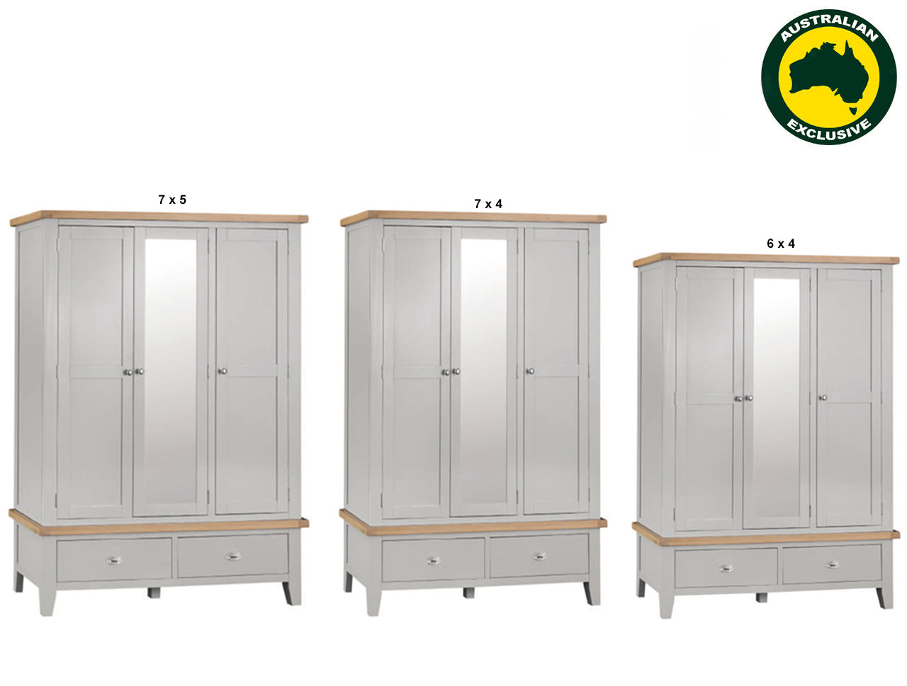 SPENCER  (AUSSIE MADE) 3 DOOR / 2 DRAWER WARDROBE WITH MIRROR  COLLECTION - ASSORTED PAINTED / STAINED COLOURS - STARTING FROM $2299