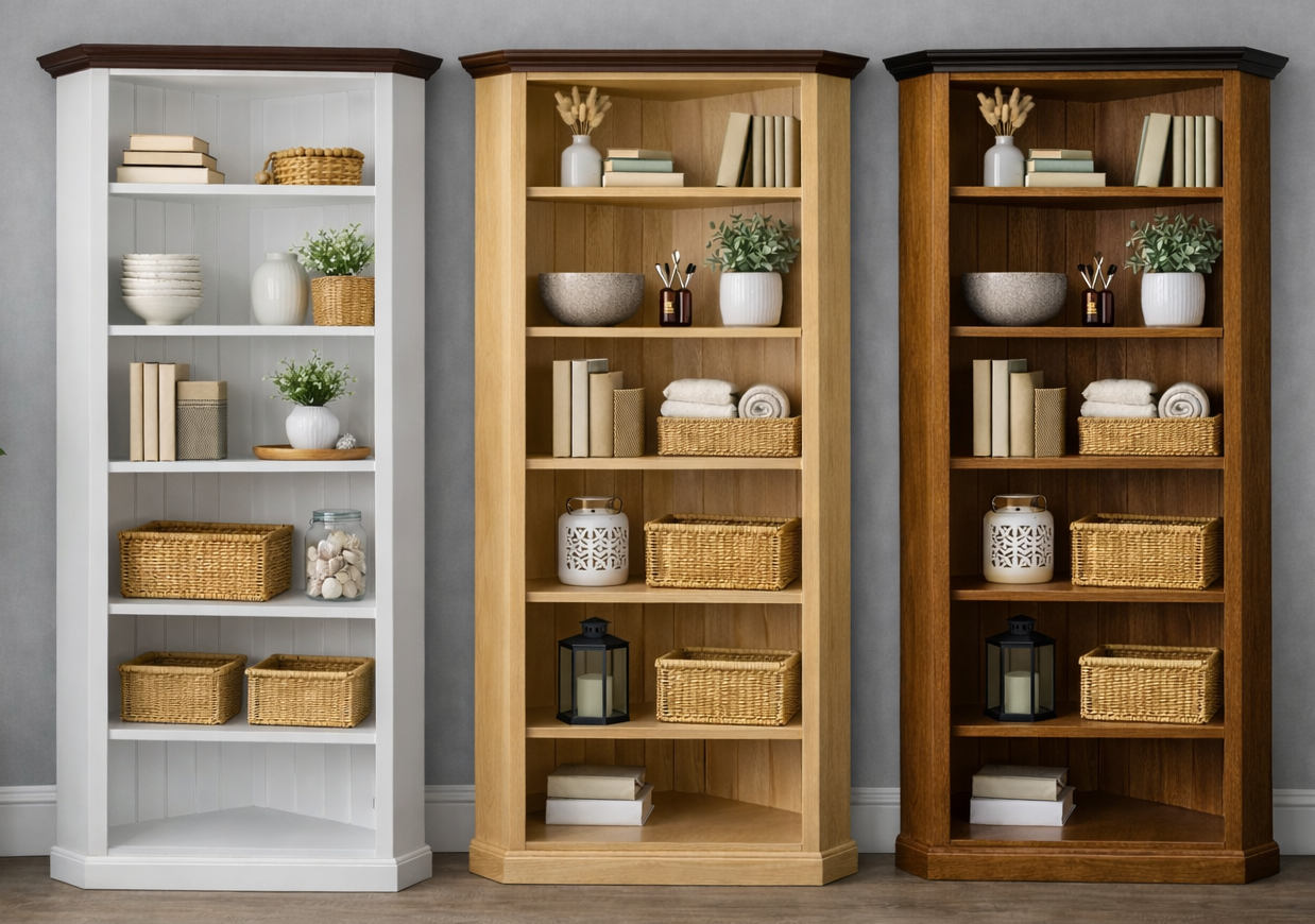 SWAYDE (AUSSIE MADE) CORNER HIGHLINE BOOKCASE COLLECTION - ASSORTED STAINED COLOURS - STARTING FROM $899