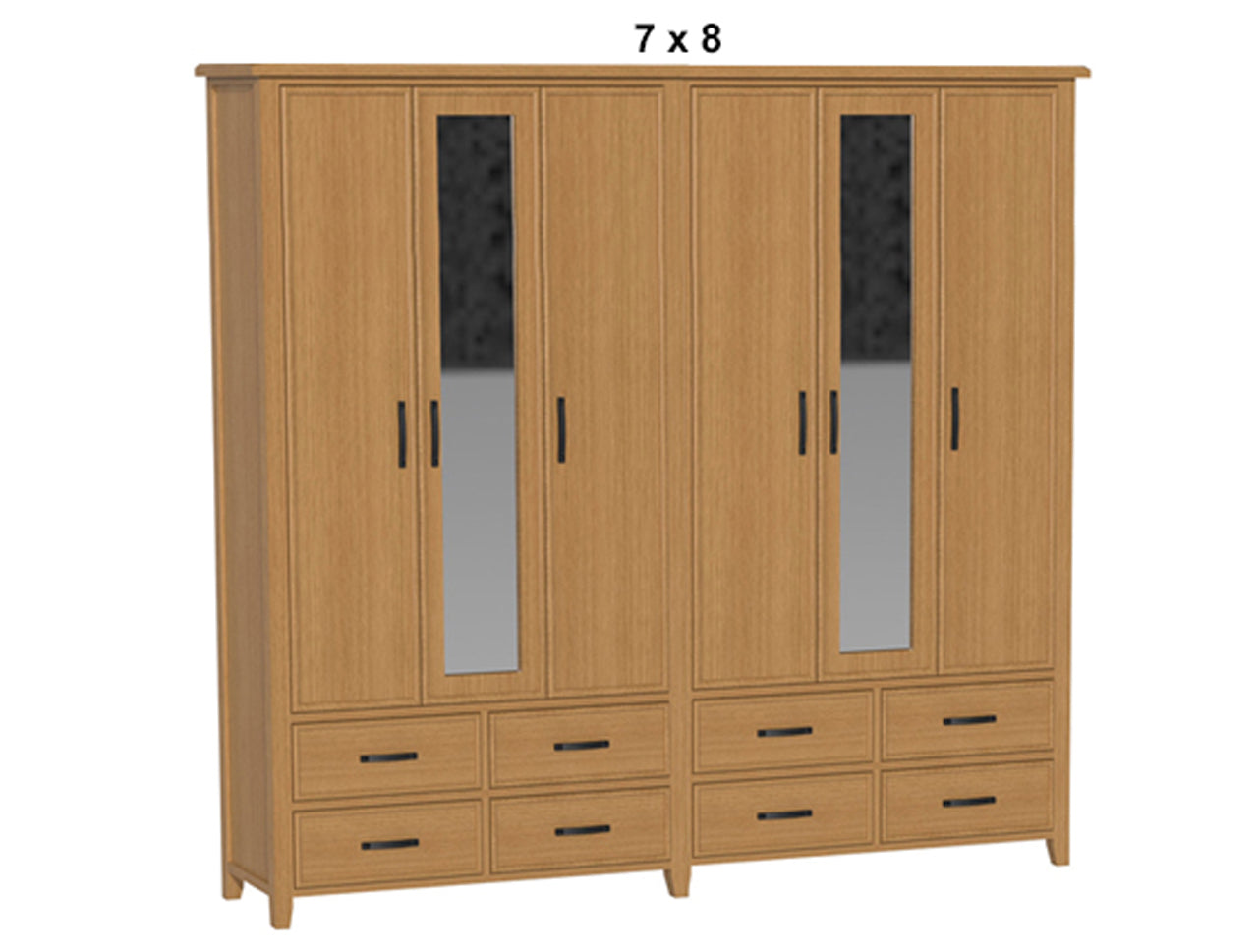 SYDNEYSIDE (AUSSIE MADE) 6 DOOR / 8 DRAWER MIRROR ROBE - (3 SECTION) PIGEON PAIRED COLLECTION  - TASSIE OAK COMBINATION - ASSORTED COLOURS - STARTING FROM $3499