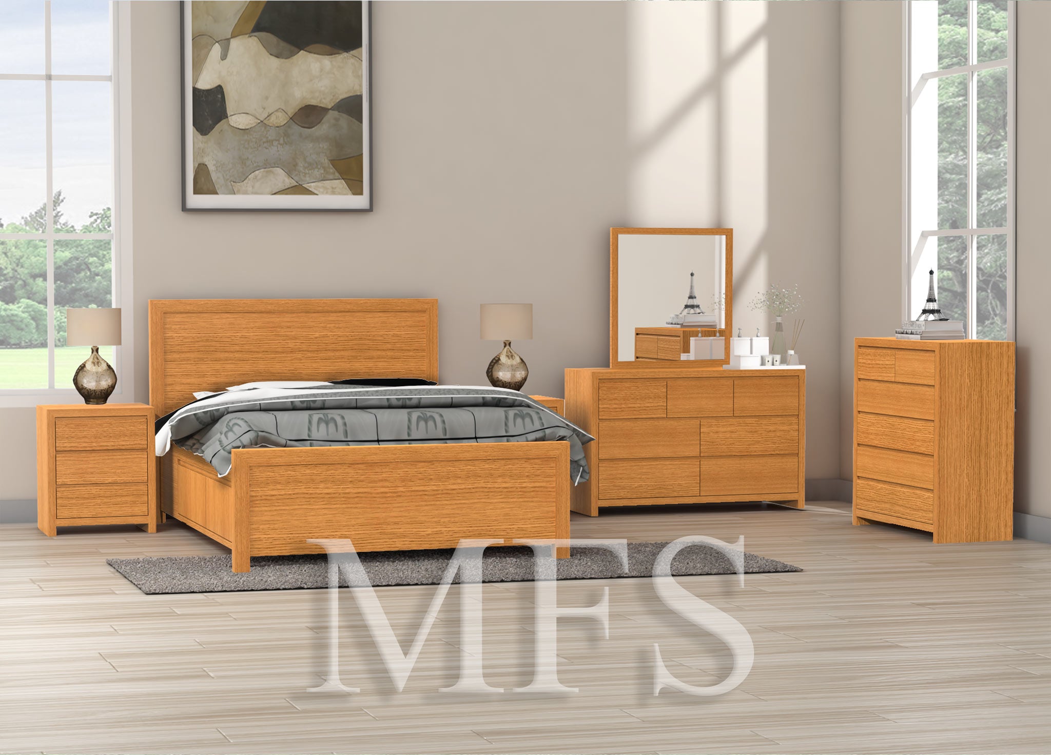KING MORGAN (AUSSIE MADE) 4 PIECE (TALLBOY) BEDROOM SUITE WITH 4 UNDERBED STORAGE DRAWERS - BLACKWOOD OR AMERICAN OAK 